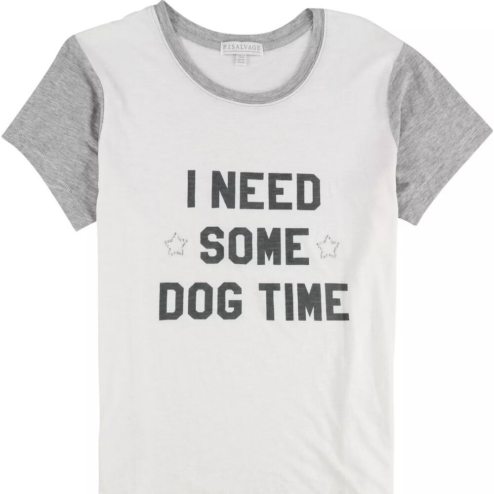 P.J. Salvage Womens “I Need Some Dog Time” Pajama Sleep T-shirt, Off-White, NWT